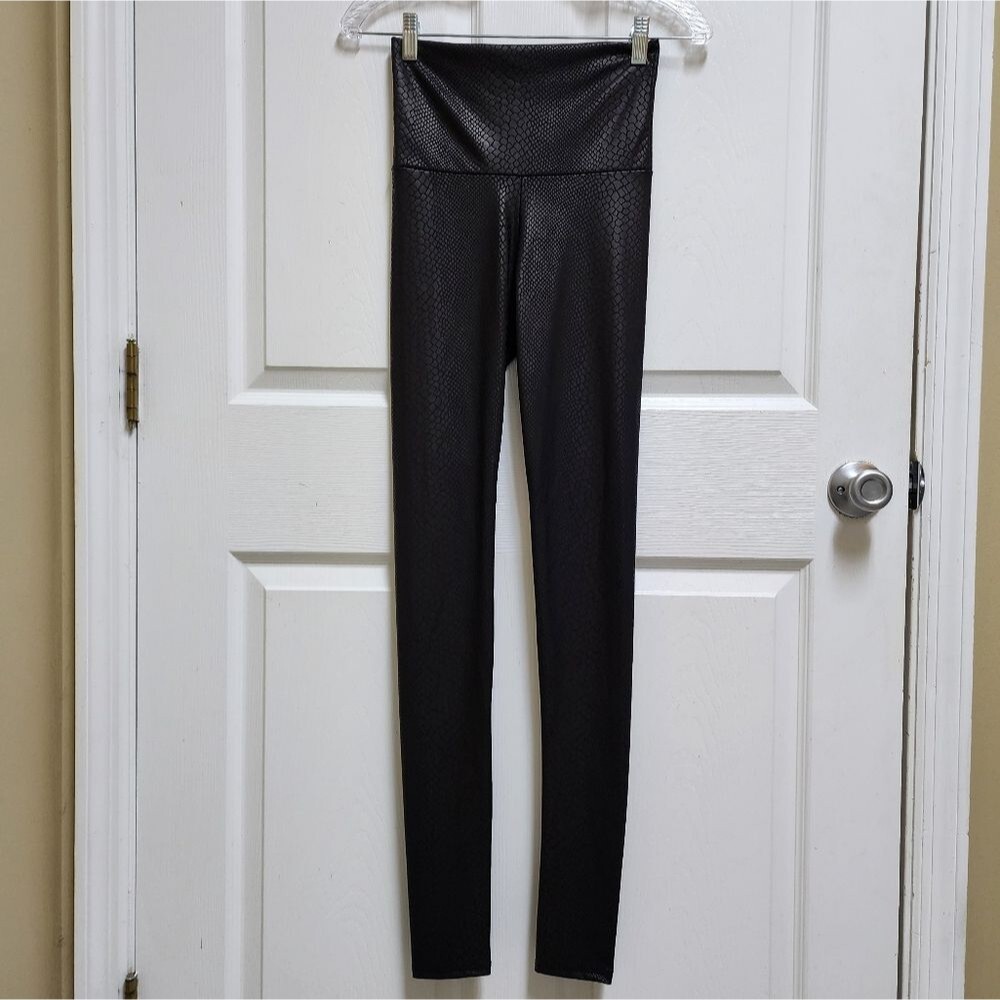 Cherish Leggings Womens S Black Faux Leather Snakeskin Print High Rise Stretchy